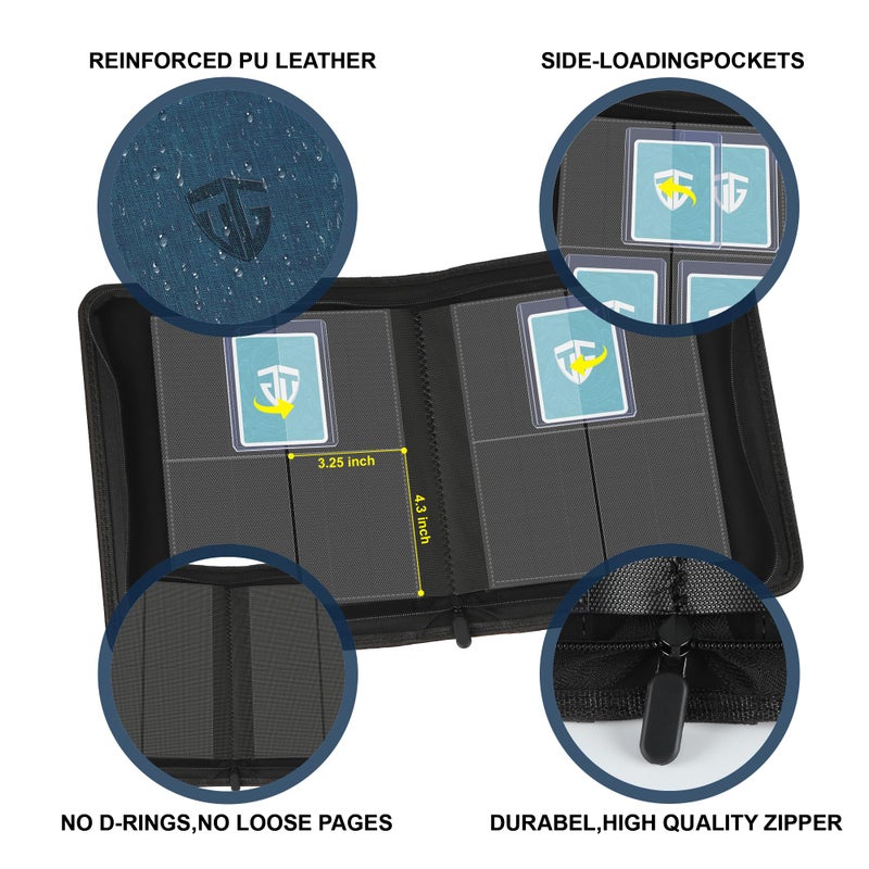 TCGUARD Toploader Binder Holds 112 Toploaders  4 Pocket Top Loader Binders for 3"" x 4"" Rigid Card Holders for Trading Cards or Sports Cards Binders (Dark Blue) - Image 3